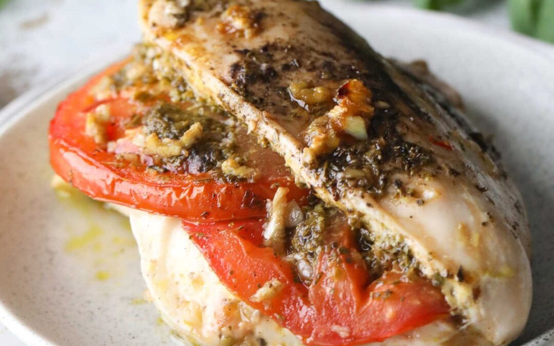 Pesto Mozzarella and Tomato Stuffed Chicken Breasts